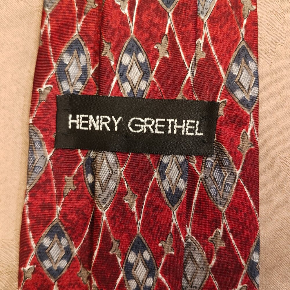 Henry Grethel Vintage 100% Italian Silk Red Tie, Excellent Used Condition! (EUC) - Picture 4 of 5